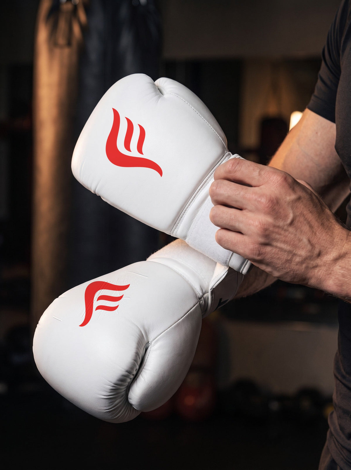 Fyrefit Boxing Gloves (White), fastening the wrist strap
