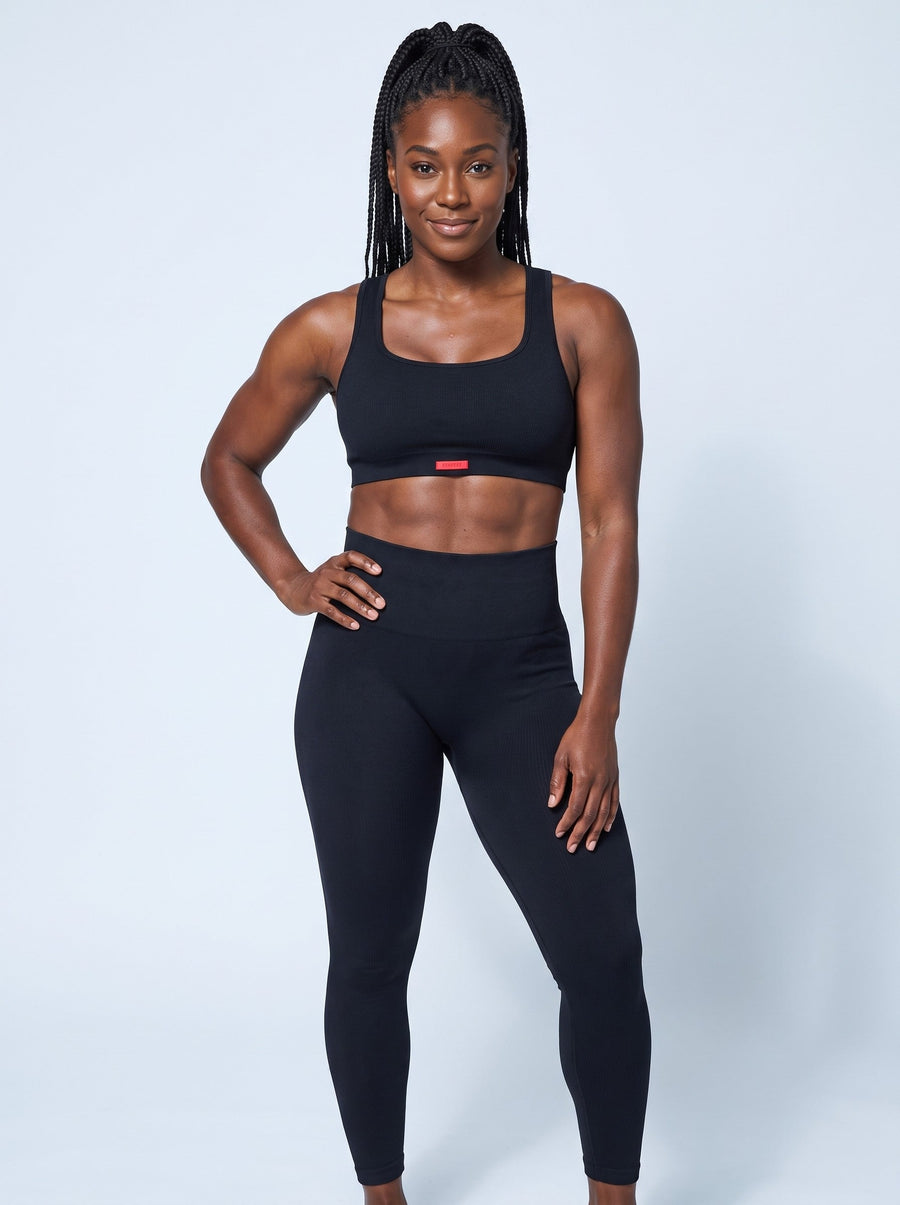 Lava Leggings in Black, worn as a set with the Lava Sports Bra Top