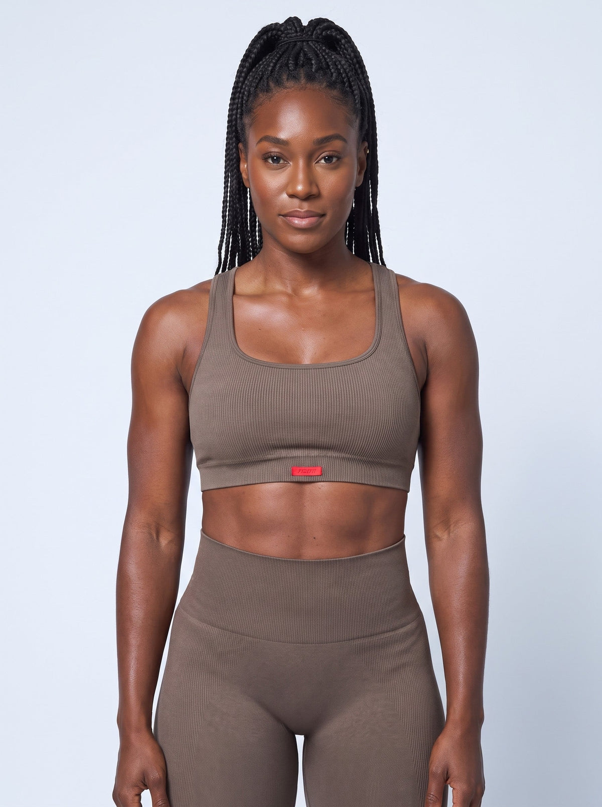 Lava Leggings in Taupe, front, worn with the Lava Sports Bra Top
