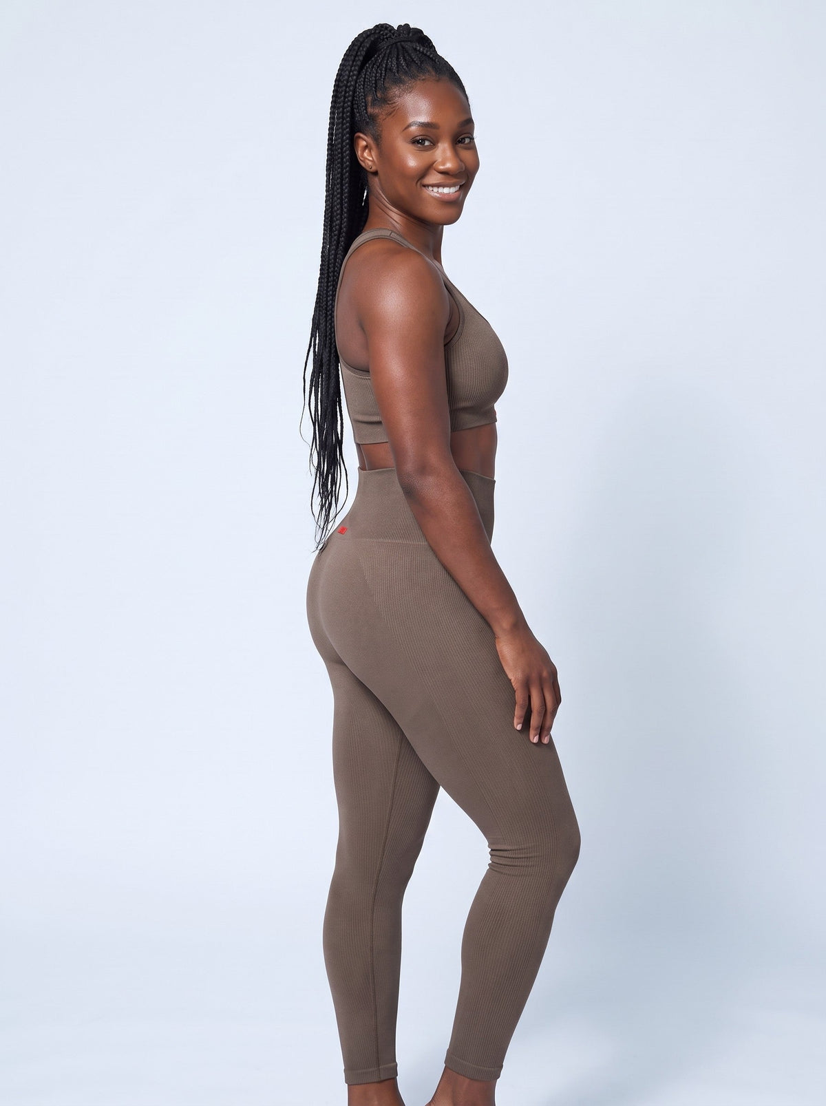 Lava Leggings in Taupe, side, on model