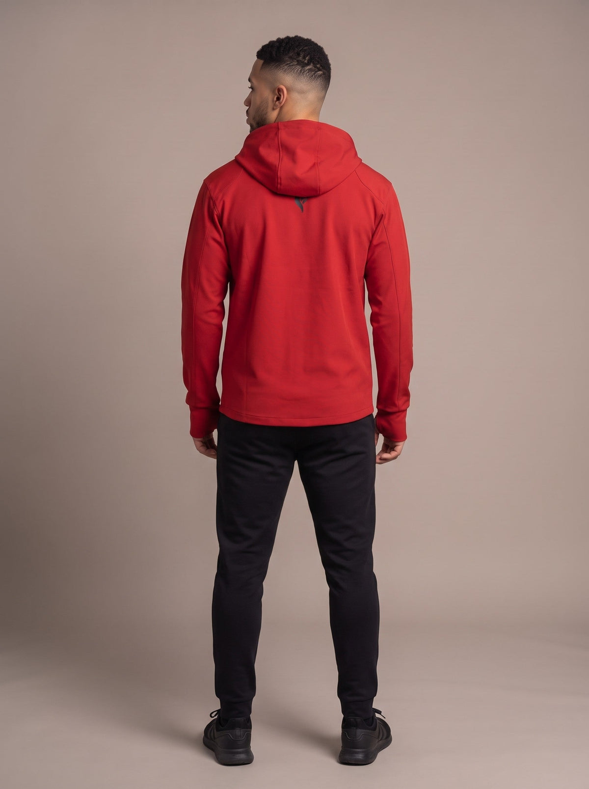 Men's Full Zip Windbreaker in Red, back, on model
