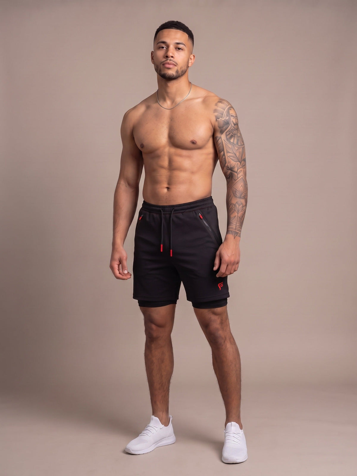 Men's Performance Shorts in Black, front, on model