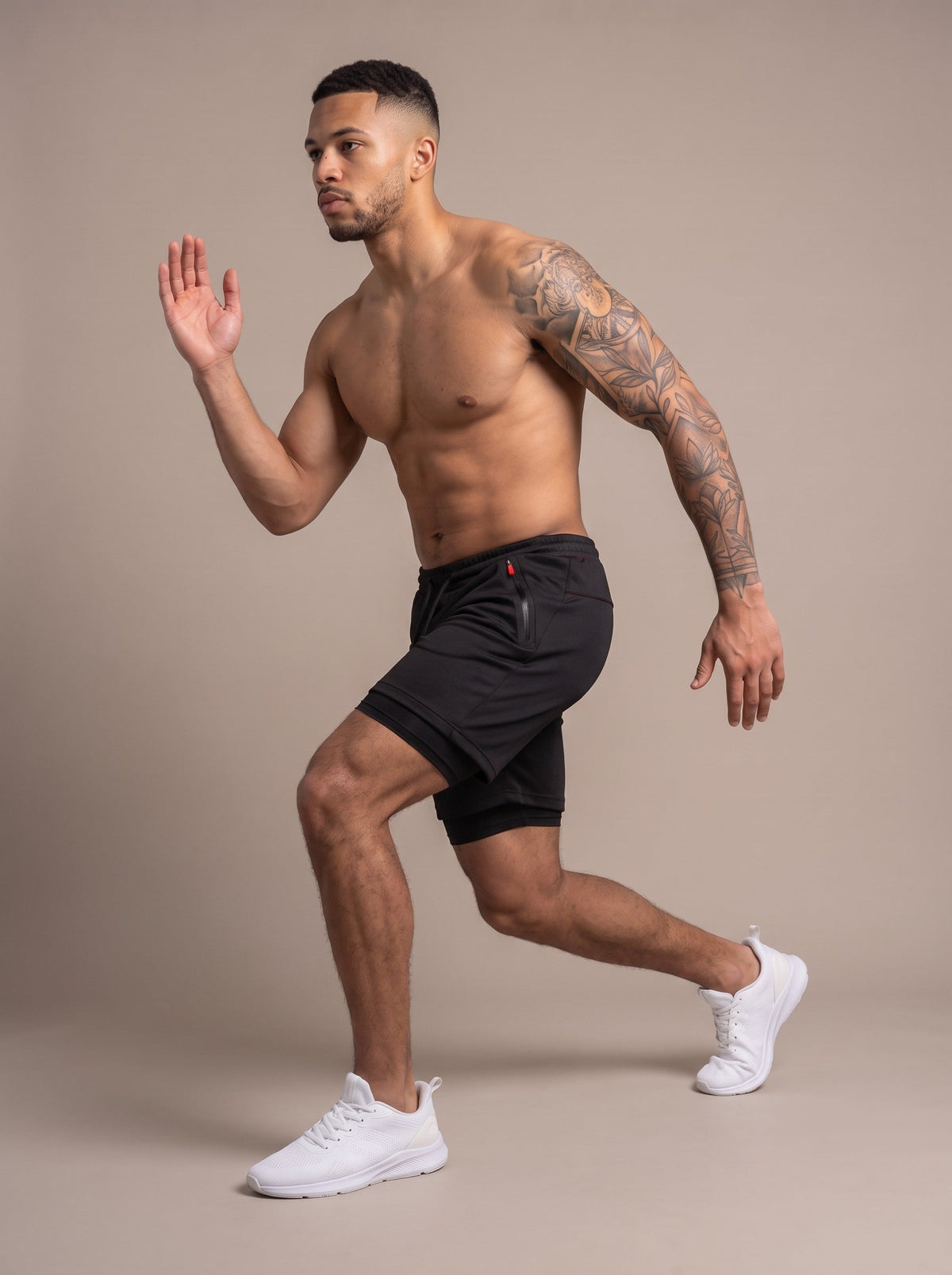 Men's Performance Shorts in Black, in motion, on model