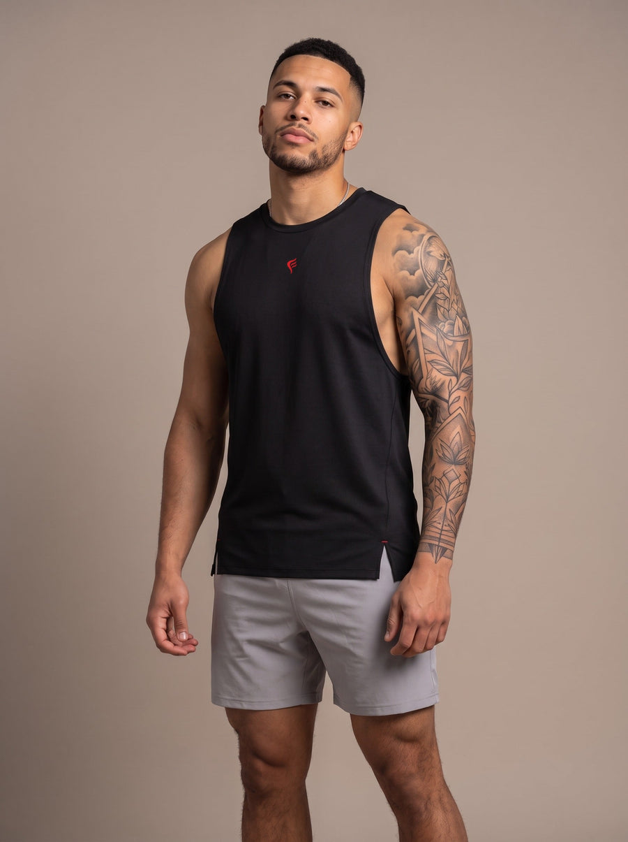 Men's Performance Tank in Black, front, on model