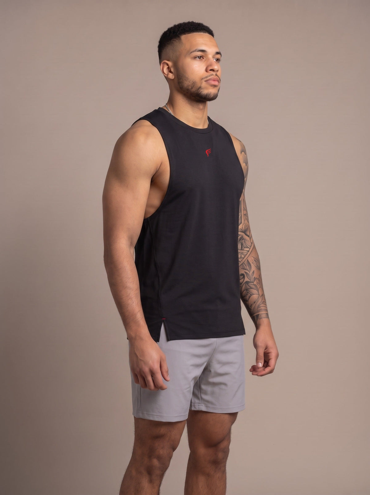 Men's Performance Tank in Black, side, on model