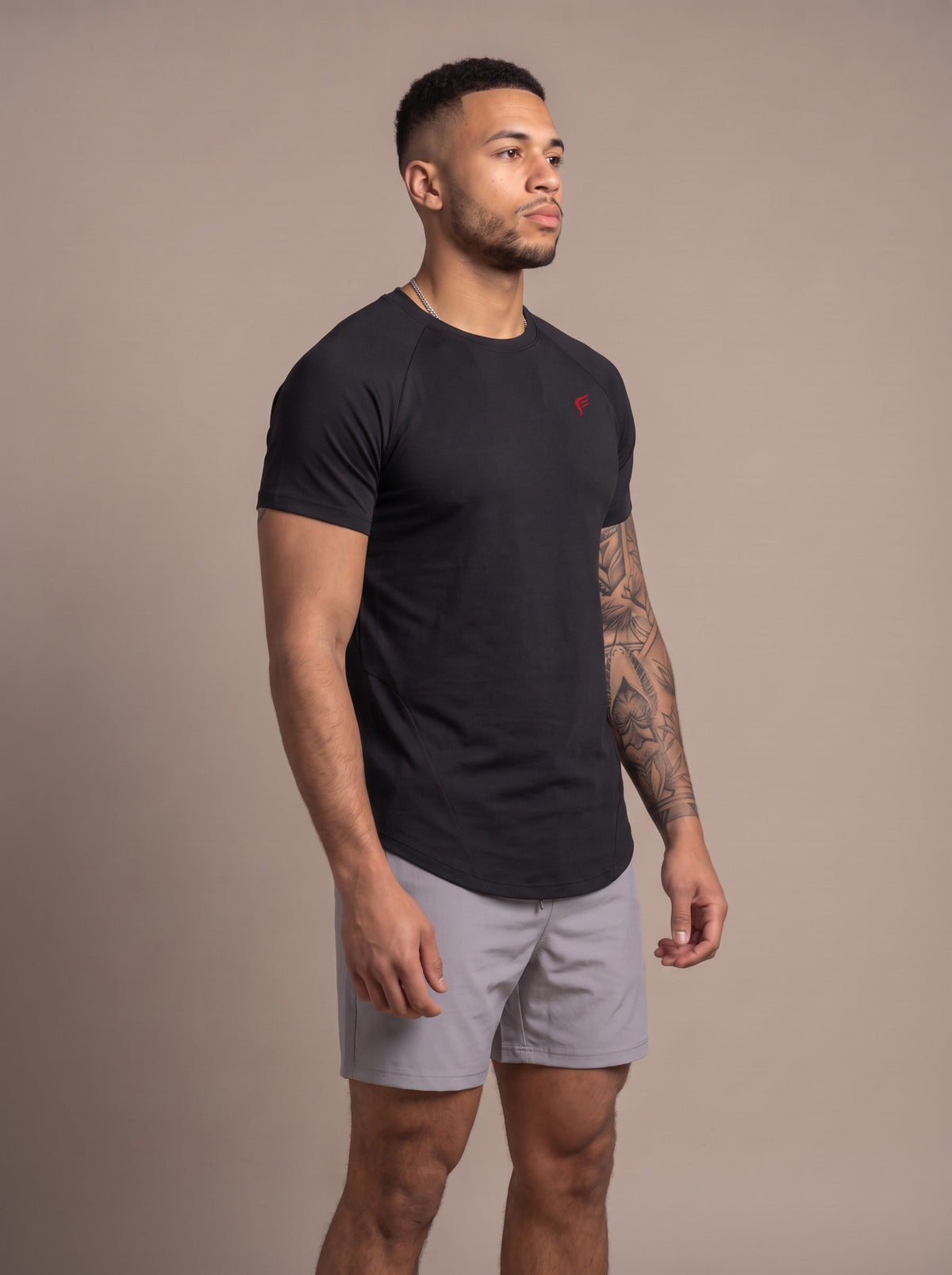Men's Performance Tee in Black, side, on model