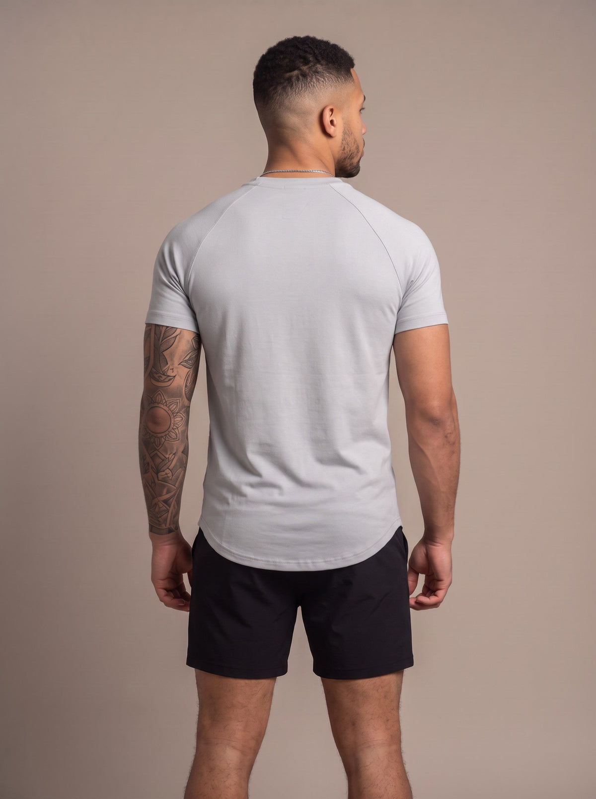 Men's Performance Tee in Gray, back, on model