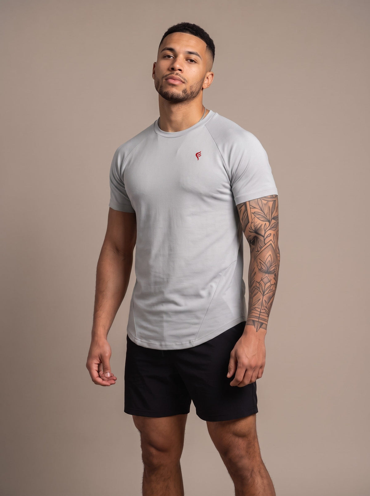 Men's Performance Tee in Gray, front, on model