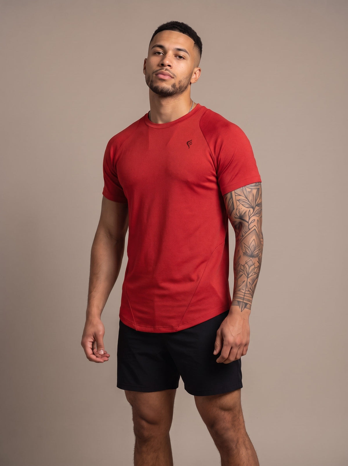 Men's Performance Tee in Red, front, on model