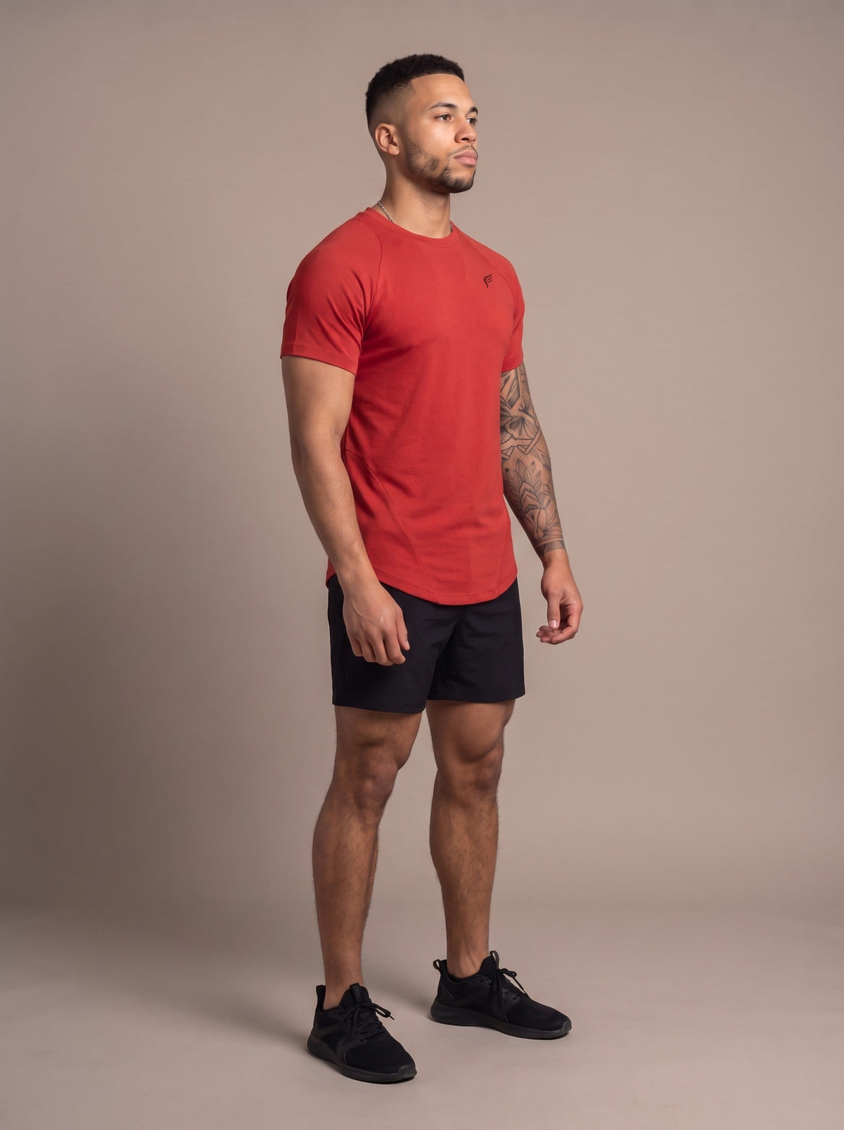 Men's Performance Tee in Red, side, on model