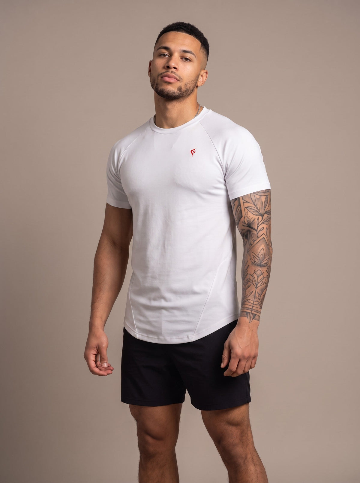 Men's Performance Tee in White, front, on model