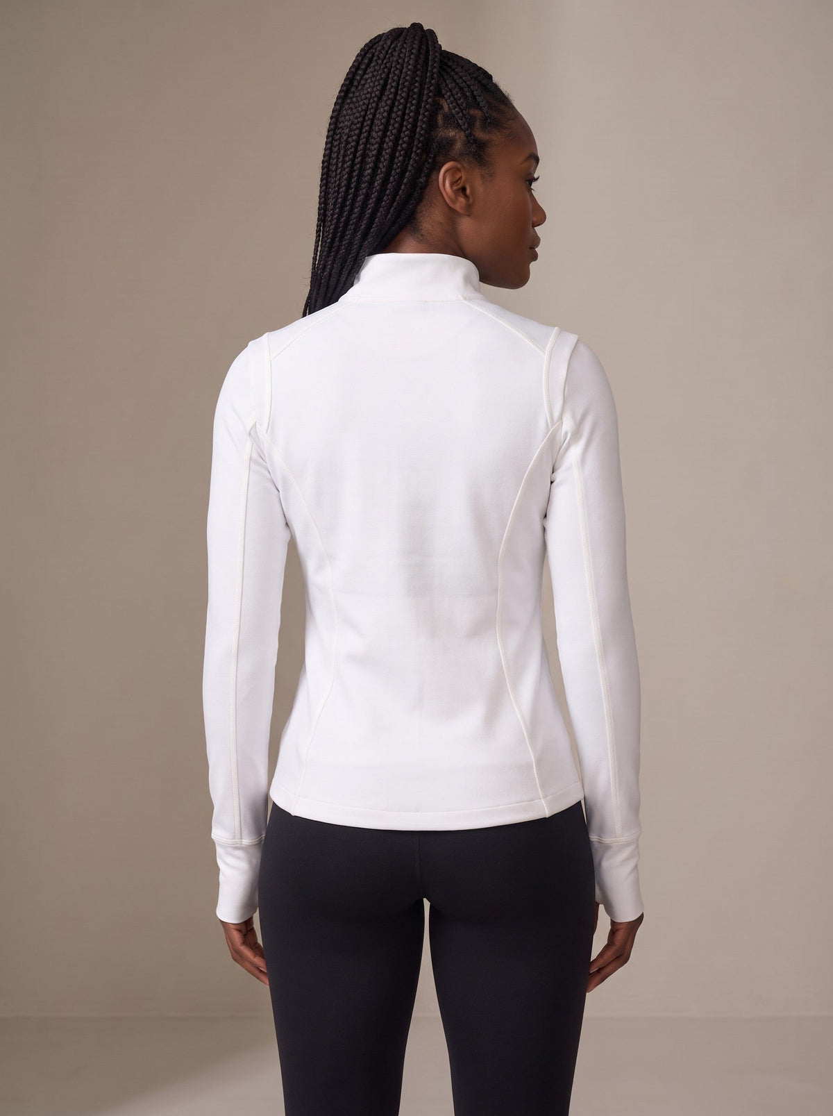 Women's Zip Up Jacket in White, back, on model